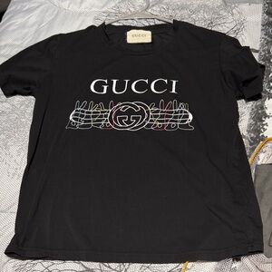Gucci Black Tee with Multicolor Graphic